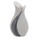 10" Gray & Off-White Tulip Ceramic Vase with Sequins – Elegant Home Decor Accent