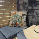 Rustic Botanical Throw Pillow on Outdoor Patio Sofa
