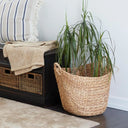 Handwoven Cotton Storage Basket with Leather Handles