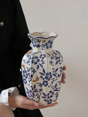 Hand-Painted Blue & White Ceramic Vase – Traditional Chinese Floral Design