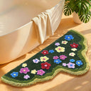 Cute Green Moss Floral Bathroom Runner Rug | 24x47