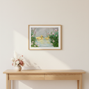 Serene Ducklings original acrylic painting displayed as a framed print in a styled home interior